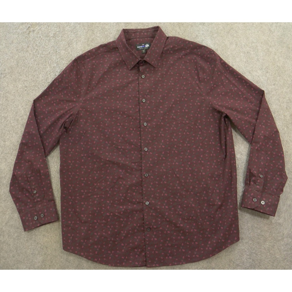 Express Shirt Mens Extra Large Burgundy Purple Floral 1MX Long Sleeve